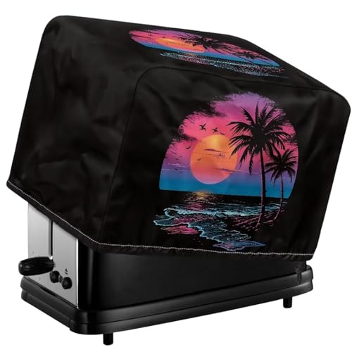 Tevecatos Sonnenuntergang Strand Palme Möwe Druck Toaster Schutzhülle Kordelzug Toaster Schutz Wasserdicht Wiederverwendbar Kleingeräte Staubschutz für Küche Esszimmer Heimdekoration 4 Scheiben von Tevecatos