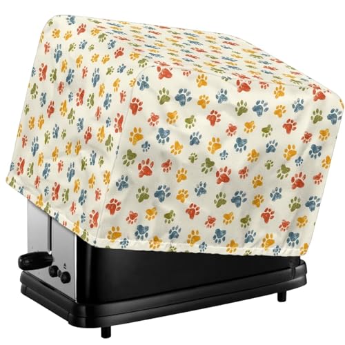 Tevecatos Staubdichte Abdeckung für Toaster, buntes Pfotenabdruck, waschbar, Brotbackmaschine, Schutzhülle mit Kordelzug, kleines Gerät, Staubschutz für Küche, Esszimmer, Heimdekoration, 4 Scheiben von Tevecatos