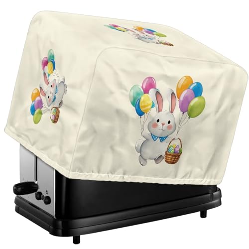 Tevecatos Staubdichte Abdeckung mit Ostereier-Ballon-Hasen-Druck, wasserdichte Toaster-Schutzhülle mit Kordelzug, Universalgröße, Backgeschirr-Schutz mit silberbeschichtetem Polyestergewebe, 2 von Tevecatos