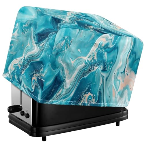 Tevecatos Staubschutz für Toaster, blaue Marmor-Textur, Universalgröße, wiederverwendbar, mit Kordelzug, wasserdicht, Brotbackmaschinenschutz, passend für die meisten Standard-Toaster, 4 Scheiben von Tevecatos