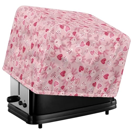 Tevecatos Staubschutz für Toaster mit Cartoon-Herz, Axolotl-Druck, Universalgröße, wiederverwendbar, mit Kordelzug, wasserdicht, Brotbackgeschirr, Schutz für Valentinstag, Dekoration, 2 Scheiben von Tevecatos
