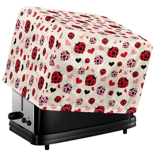 Tevecatos Toaster-Abdeckung für Valentinstag, Herz-Marienkäfer-Druck, wasserdicht, Toaster-Ofenschutz, Polyestergewebe, gesteppt, Brotmaschine, staubdichte Abdeckung für Küche, Esszimmer von Tevecatos