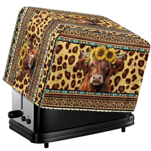 Tevecatos Toaster-Abdeckung mit Azteken-Leopardenmuster, Sonnenblumen, Rinderdruck, staubdicht, wasserdicht, wiederverwendbar, Toaster-Schutz, Universalgröße, Kordelzug, Brotmaschine, Staubschutz, 4 von Tevecatos