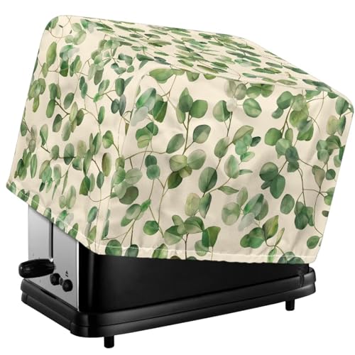Tevecatos Toaster-Abdeckung mit Eukalyptusblatt-Aufdruck, mit Kordelzug, staubdichter Toaster-Schutz, waschbar, kleines Gerät, Staubschutz, Brotbackmaschine, Ofentuch, Abdeckung für Küchenzubehör, 4 von Tevecatos