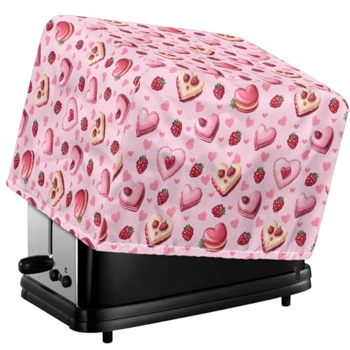 Tevecatos Toaster-Abdeckung mit Himbeer-Herz, Makronen-Muster, Toaster-Schutz mit Kordelzug, Valentinstag, wiederverwendbar, staubdicht, Brotmaschine, Ofentuch, waschbar, Backgeschirr, Schutz, 2 von Tevecatos