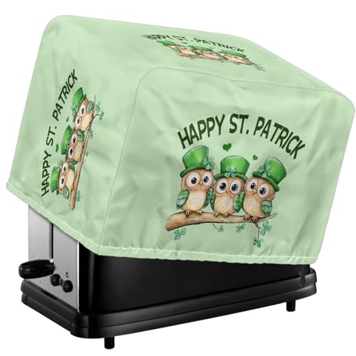 Tevecatos Toaster-Abdeckung mit Kleeblatt-Herz-Druck, wasserdicht, Brotmaschine, Staubschutz mit Kordelzug, grüner Hut, Eule, Universalgröße, Toaster-Schutzhülle für St. Patrick's Day, 4 Scheiben von Tevecatos
