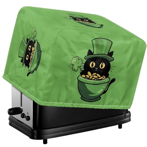 Tevecatos Toaster-Abdeckung mit Kleeblatt-Motiv, Bier-grüner Hut, Katzendruck, wasserdicht, Toaster für St. Patrick's Day, Dekorabdeckung, staubdichtes Polyestergewebe, Brotmaschinenschutz mit von Tevecatos
