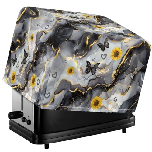 Tevecatos Toaster-Abdeckung mit Sonnenblumen-Blumen- und Schmetterlings-Druck, wasserdicht, graue Marmor-Textur, Toaster-Abdeckung, staubdichtes Polyestergewebe, Brotmaschinenabdeckung mit Kordelzug Tevecatos Toaster-Abdeckung mit Sonnenblumen-Blumen- und Schmetterlings-Druck, wasserdicht, graue Marmor-Textur, Toaster-Abdeckung, staubdichtes Polyestergewebe, Brotmaschinenabdeckung mit Kordelzug von Tevecatos