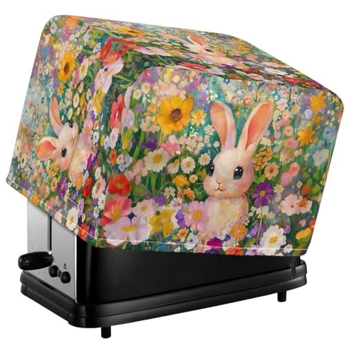 Tevecatos Toaster-Ofen-Abdeckung, buntes Gänseblümchen, Kaninchen-Druck, Toaster-Schutz, Osterdekoration, staubdicht, Brotmaschinenschutz, kleine Geräte, Schutzhülle für Fingerabdrücke, 4 Scheiben von Tevecatos