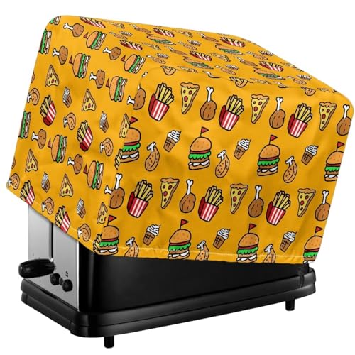 Tevecatos Toaster-Ofen-Tuchabdeckung mit Hamburger-Pizza-Chips, Eiscreme-Druck, staubdichter Toaster-Schutz, waschbar, kleine Geräte, Schutzhülle mit silberbeschichtetem Polyestergewebe, 2 Scheiben von Tevecatos