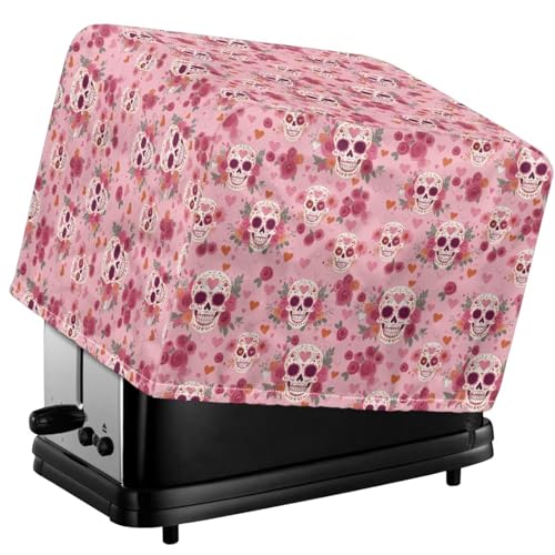 Tevecatos Toaster-Schutzhülle für Valentinstag, mit Rosen-Blumenherz, Skelett-Muster, wasserdicht, staubdicht, für Brotmaschine, Backofentuch, Abdeckung für 2 Scheiben von Tevecatos