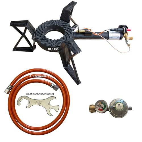 3 Fuß Kocher/2 m Schlauch/Manometer/Gasflaschenschlüssel von Tevex