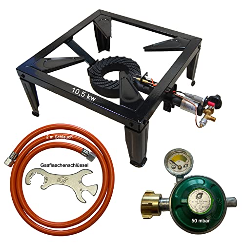 4 Fuß Kocher/2 m Schlauch/Manometer/Gasflaschenschlüssel von Tevex