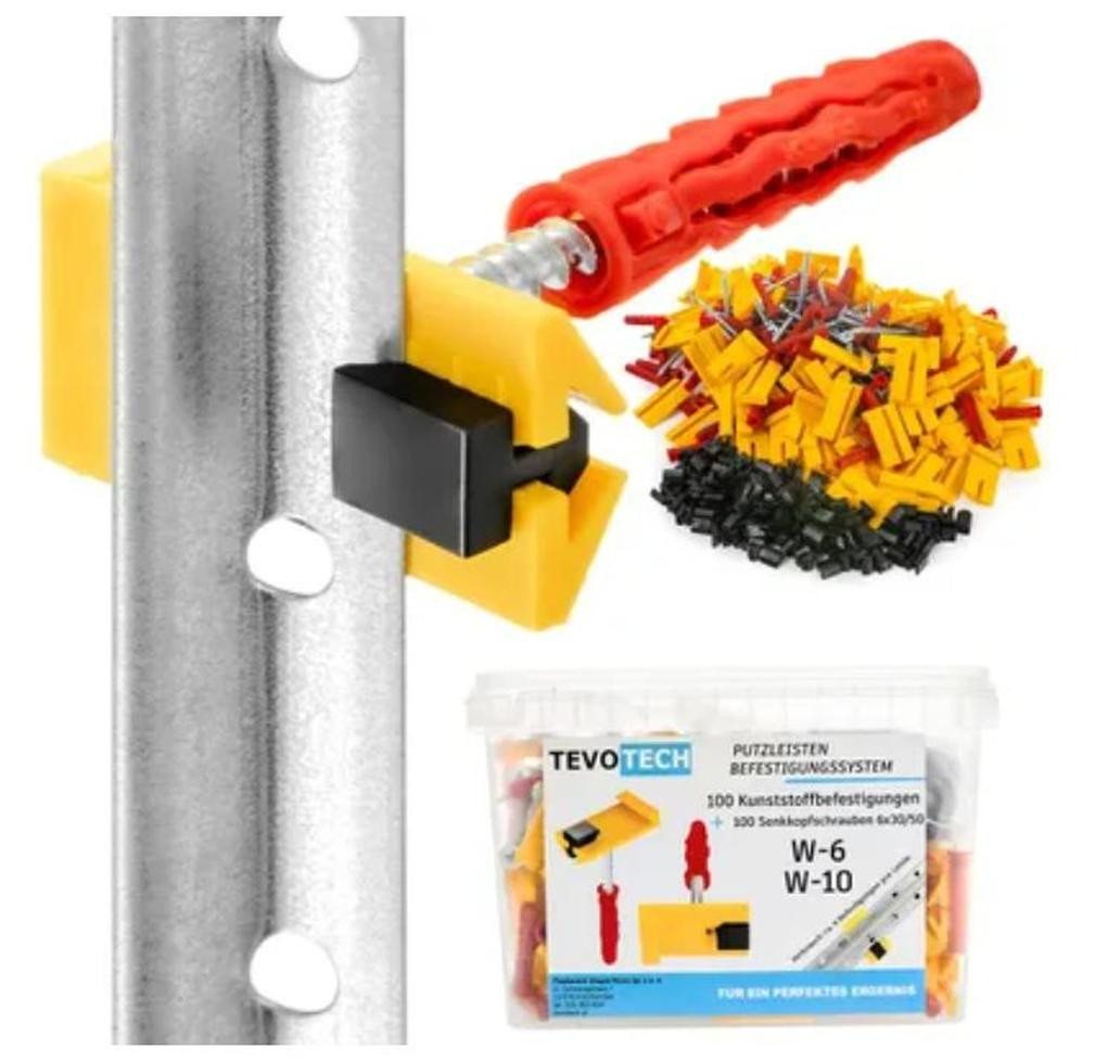 Tevo Tech Leisten-Befestigungsclips Schnellputzprofil Clips System + Dübel, (100-St) von Tevo Tech