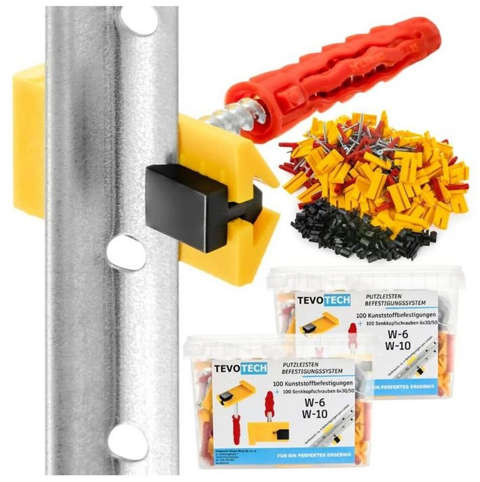 Tevo Tech Leisten-Befestigungsclips Schnellputzprofil Clips System + Dübel, (200-St) von Tevo Tech