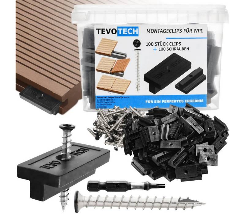 Tevo Tech Montagewerkzeug Montageset für Terrassendielen 6 mm WPC 100 Clips + Schrauben, (100-tlg) von Tevo Tech