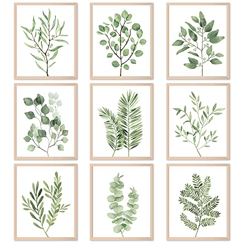 9 Stück Botanische Pflanze Wandkunstdrucke Pflanze Wanddekoration Boho Wanddekoration Bilder Minimalistische Wandkunst Fotodrucke für Wohnzimmer Küche Blätter (20,3 x 25,4 cm, ungerahmt) von Tevxj