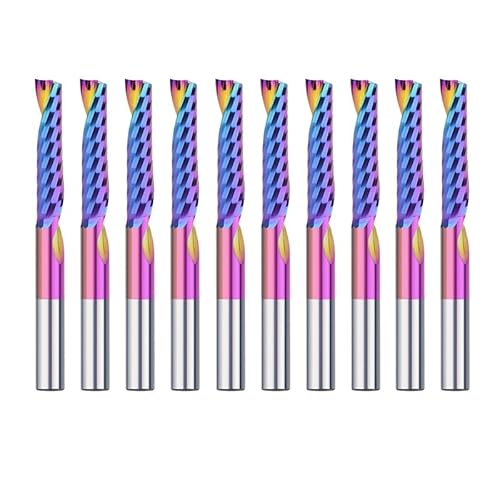 10 Stück 2 x 8 mm 3,175 Schaft Einzelflöte Spiralfräser for geschnittenes Holz/Kunststoff CNC-Fräser 1 Flöte Schaftfräser(3.175x2x12) von Teweakt