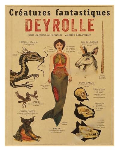 Anatomie der Meerjungfrau Poster Vogel neugierige Kreaturen Kraftpapier Drucke Vintage Home Room Cafe Bar Kunst Wanddekoration ästhetische Malerei(18,A4 8.3x11.8inch) von Teweakt
