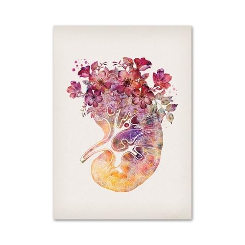 Anatomie Innere Organe Blumen Herz Gehirn Lunge Nordic Poster Wand Kunstdruck Leinwand Malerei Dekor Bilder for Wohnzimmer(D,30X40 cm No Framed) von Teweakt