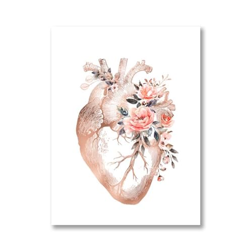 Teweakt Herz Stethoskop EKG Blume medizinische Poster und Drucke Kardiologe Büro Wandkunst Bilder Leinwand Gemälde Dekor Arzt Geschenk(4,20x25 cm No Frame) von Teweakt
