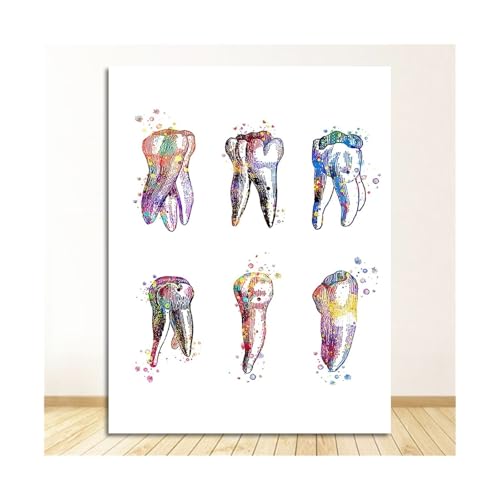 Molar Poster Aquarell Leinwand Malerei Zähne Kunst Poster Zahnarzt Wandbild Arzt Büro Dekor Zahn Anatomischer Druck Dental(2129-01,40x50cm No Frame) von Teweakt