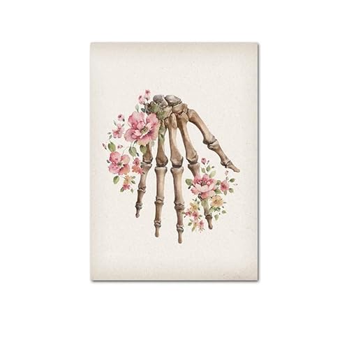 Wall Art Print Floral Skeletal Bones Anatomy Poster Skull Spine Medical Canvas Painting Abstract Clinic Hospital Decor Pictures(4,30x40cm No Frame) von Teweakt