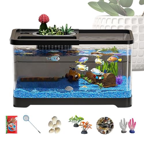 Anfänger Aquarium,Aquarium Starter Set Mit Filter Und Beleuchtung | Hochtransparentes Glas Deko Set Für Schreibtisch Wohnzimmer Studentenzimmer von Tewzafiya