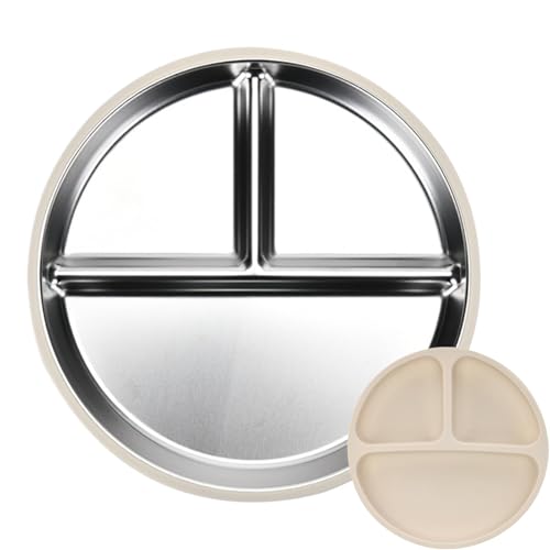 Divided Platten aus Edelstahl für Kinder, Kinderstahl -Kinderplatten | Spülmaschine Kinder- und Kindergeschirr Metal Food Tablett - Nicht-Stick-Metallgerichte Portion Control Plate für die Heimschule von Tewzafiya