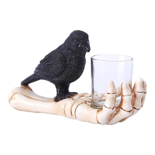 Halloween-Krähen-Kerzenhalter, Skelett-Hand-Kerzenständer | Harz-Skelett-Hand-Schreibtisch- | Horror Festival Totenkopf Handdekor mit Glastasse für Teelicht Kerzenständer Halloween-Krähen-Kerzenhalter, Skelett-Hand-Kerzenständer | Harz-Skelett-Hand-Schreibtisch- | Horror Festival Totenkopf Handdekor mit Glastasse für Teelicht Kerzenständer von Tewzafiya