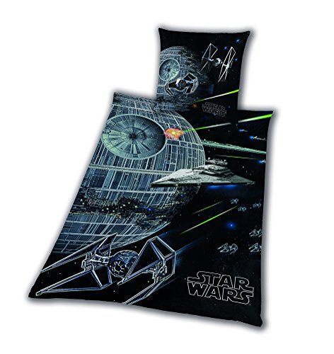 Tex idea Bettwäsche Biber Star Wars Todesstern Rey Finn Tico Yoda Winterbettwäsche wie Flanell 135 x 200 NEU Wow mit Reißverschluss - All-In-One-Outlet-24 - von Tex Idea