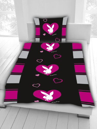 Tex Idea Playboy Bettwäsche glatt Playboy Bunny Herzen Liebe Partner 100% Baumwolle Reißverschluss NEU Wow - All-In-One-Outlet-24 - (135 x 200 cm) von Tex Idea