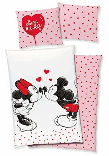 Tex idea Disney Mickey & Minnie Mouse Bettwäsche 80x80 + 135x200 cm 100% Baumwolle mit Reißverschluss, Bunt von Tex Idea