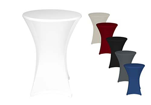 TexDeko® 5er-Set Stretch Stehtischhusse für Bistrotisch Ø 80-85 cm Weiß | Öko-Tex Siegel strapazierfähig verstärkte Fußtaschen bügelfrei waschbar von TexDeko