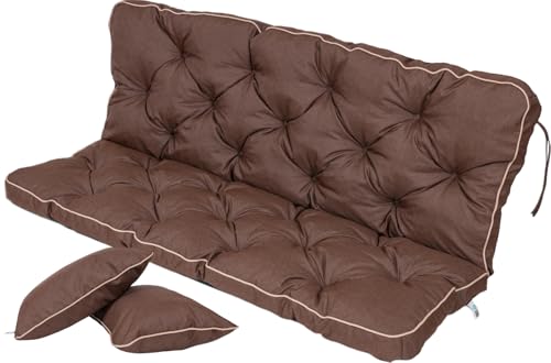 TexDeko® Bankauflage mit Rückenlehne für Hollywoodschaukel 110 x 50 x 56cm Gartenschaukelkissen gemütliche Sitzauflage Gartenbankauflage Polsterauflage wasserabweisend UV-beständig (Braun) von TexDeko