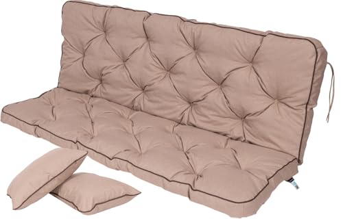 TexDeko® Bankauflage mit Rückenlehne für Hollywoodschaukel 120 x 50 x 56cm Gartenschaukelkissen gemütliche Sitzauflage Gartenbankauflage Polsterauflage wasserabweisend UV-beständig (Beige) von TexDeko
