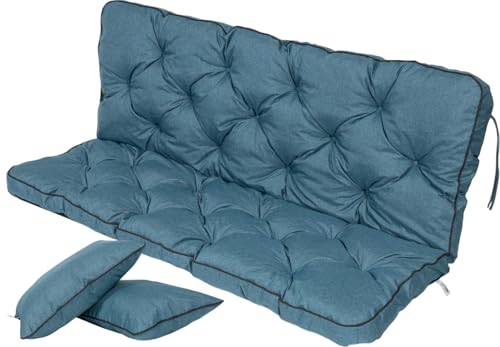TexDeko® Bankauflage mit Rückenlehne für Hollywoodschaukel 120 x 50 x 56cm Gartenschaukelkissen gemütliche Sitzauflage Gartenbankauflage Polsterauflage wasserabweisend UV-beständig (Türkis) von TexDeko