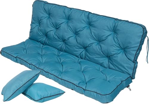 TexDeko® Bankauflage mit Rückenlehne für Hollywoodschaukel 160 x 50 x 56cm Gartenschaukelkissen gemütliche Sitzauflage Gartenbankauflage Polsterauflage wasserabweisend UV-beständig (Aqua) von TexDeko