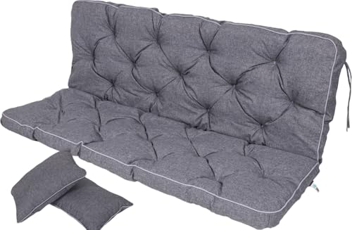 TexDeko® Bankauflage mit Rückenlehne für Hollywoodschaukel 170 x 50 x 56cm Gartenschaukelkissen gemütliche Sitzauflage Gartenbankauflage Polsterauflage wasserabweisend UV-beständig (Grau) von TexDeko