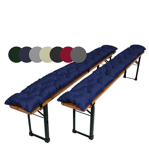 TexDeko® Garden 2er-Pack Bierbankauflagen für Bierzeltgarnitur gesteppt UV-beständig wasserabweisend 220x25cm gepolstert gemütliches Sitzkissen für Bierbank Festzeltgarnitur (Dunkelblau) von TexDeko