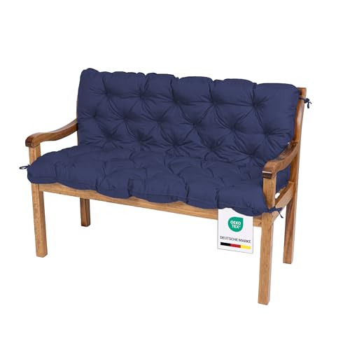 TexDeko® Garden Gartenbankauflage mit Rückenlehne wasserabweisend UV - beständig Bankauflage In- & Outdoor Sitzkissen und Rückenkissen Hollywoodschaukel Sitzpolster (110 x 50 x 50cm Dunkelblau) von TexDeko