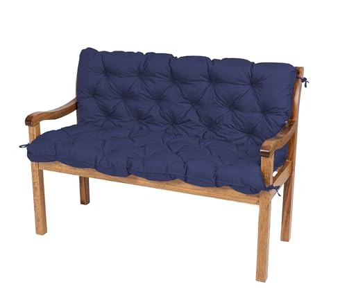 TexDeko® Garden Gartenbankauflage mit Rückenlehne wasserabweisend UV - beständig Bankauflage In- & Outdoor Sitzkissen und Rückenkissen Hollywoodschaukel Sitzpolster (160 x 50 x 50cm Dunkelblau) von TexDeko