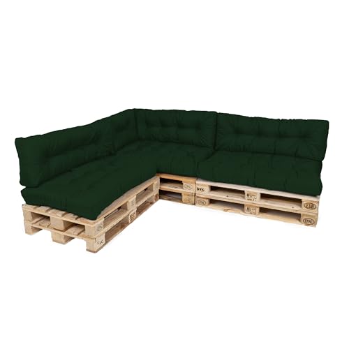 TexDeko® Garden Palettenkissen 120x80x18cm wasserabweisend UV - beständig In- & Outdoor Premium Sitzkissen gesteppt Palettenauflage für Europaletten (7-TLG Set, Dunkelgrün) von TexDeko