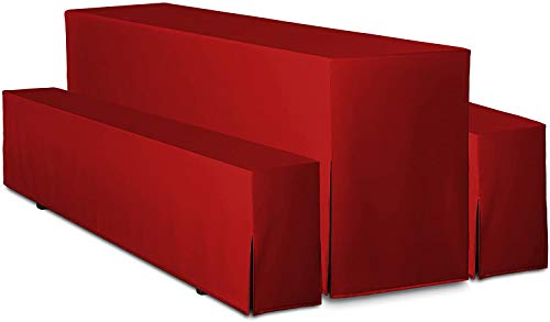 TexDeko® Hussen Bierzeltgarnitur 3-teiliges Set Premium Blickdicht strapazierfähig 2 Bierbankhusse 1 Biertischhusse 220x60cm für Festzeltgarnitur (Rot) von TexDeko