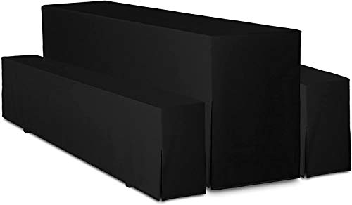 TexDeko® Hussen Bierzeltgarnitur 3-teiliges Set Premium Blickdicht strapazierfähig 2 Bierbankhusse 1 Biertischhusse 220x60cm für Festzeltgarnitur (Schwarz) von TexDeko