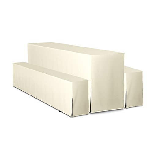 TexDeko® Hussen Bierzeltgarnitur gepolstert 5-teiliges Set Premium blickdicht strapazierfähig 2 Bierbankhussen 1 Biertischhusse 220x60cm für Festzeltgarnitur (Creme) von TexDeko