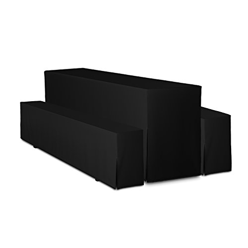 TexDeko® Hussen Bierzeltgarnitur gepolstert 5-teiliges Set Premium Blickdicht strapazierfähig 2 Bierbankhussen 1 Biertischhusse 220x80cm für Festzeltgarnitur (Schwarz) von TexDeko