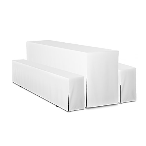 TexDeko® Hussen Bierzeltgarnitur gepolstert 5-teiliges Set Premium Blickdicht strapazierfähig 2 Bierbankhussen 1 Biertischhusse 220x60cm für Festzeltgarnitur (Weiß) von TexDeko