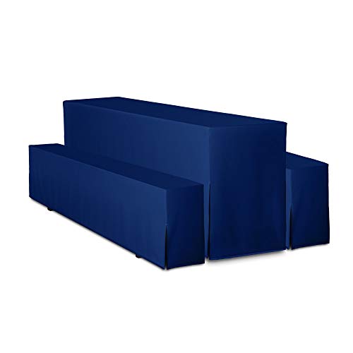 TexDeko® Hussen Bierzeltgarnitur 3-teiliges Set Premium Blickdicht strapazierfähig 2 Bierbankhusse 1 Biertischhusse 220x60cm für Festzeltgarnitur (Blau) von TexDeko
