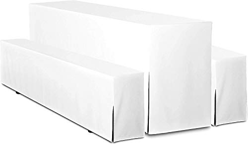 TexDeko® Hussen Bierzeltgarnitur 3-teiliges Set Premium Blickdicht strapazierfähig 2 Bierbankhussen 1 Biertischhusse 220x50cm für Festzeltgarnitur (Weiß) von TexDeko